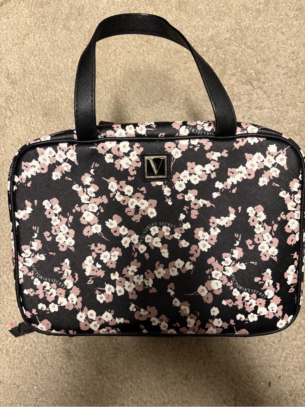 Victoria's Secret Black Floral Travel Cosmetic Bag